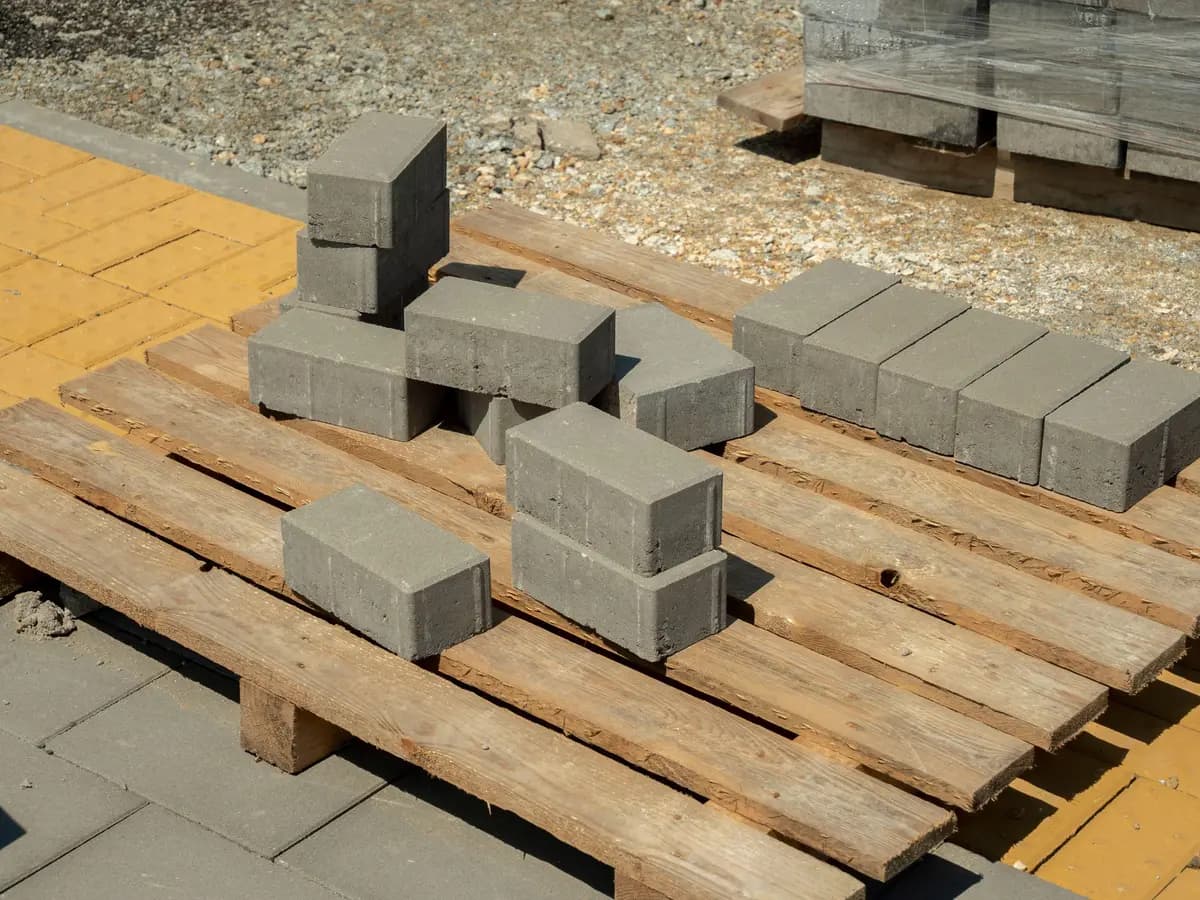 Concrete blocks on a wooden pallet